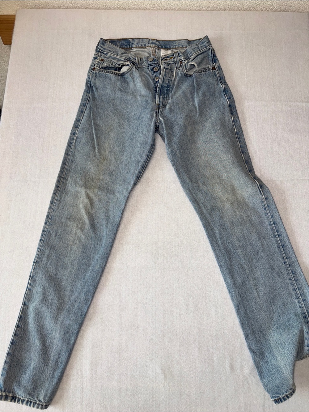 Vintage Levi's Light Blue Straight-Leg Jeans with upside down red tag flaw